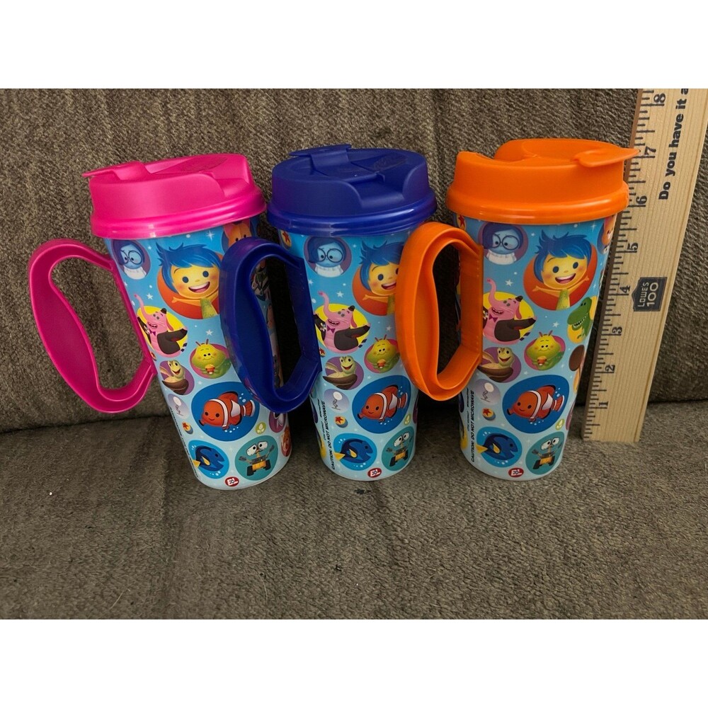 Lot of 3 Walt Disney World Resort Reusable Refillable 16oz Mug Pixar-2026 w/lids